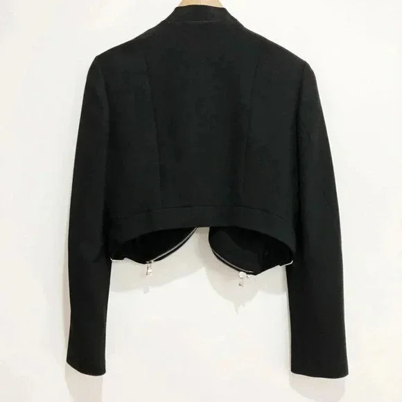 Zara x Lea & Viola | Black Biker Moto Cropped Double Zip Crepe Jacket – Size 2 - Picture 3 of 4
